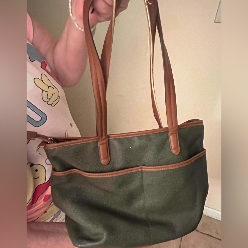 Rosetti Green and Brown Handbag